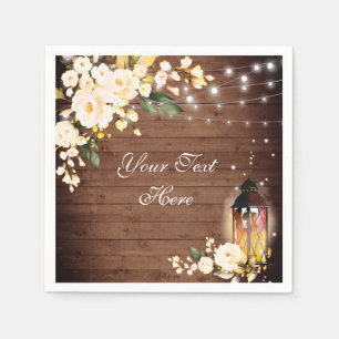 Wood & Blush Roses Greenery Rustic Wedding Paper Napkin