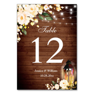 Wood & Blush Roses Greenery Wedding Table Number