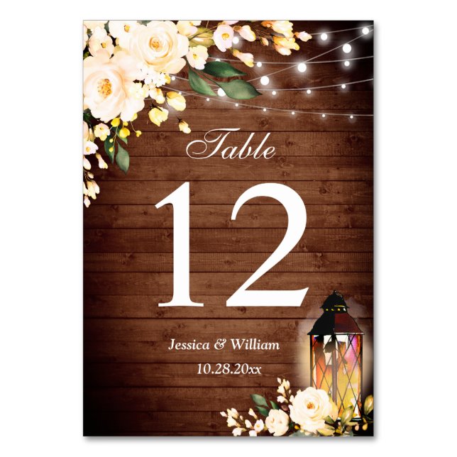 Wood & Blush Roses Greenery Wedding Table Number (Front)