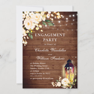 Wood Blush Roses & Lantern ENGAGEMENT PARTY Invitation