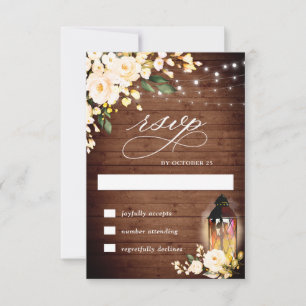 Wood & Blush Roses Rustic Light RSVP Card