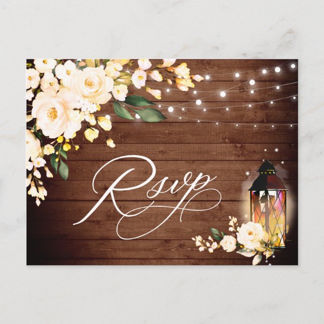 Wood & Blush Roses Wedding RSVP with Meal Choice Postcard (Front)