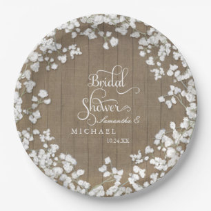 Wood Board Bridal Shower Decor Script Babys Breath Paper Plate