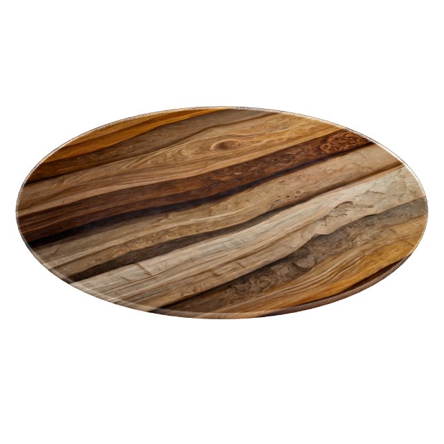 Wood Board Effect Round Glass Cutting Board (Corner)