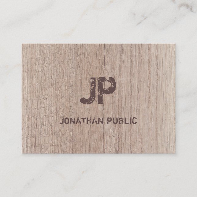 Wood Board Look Monogram Distressed Text Template Business Card (Front)