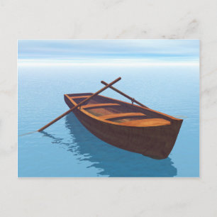 Wood boat on the water postcard