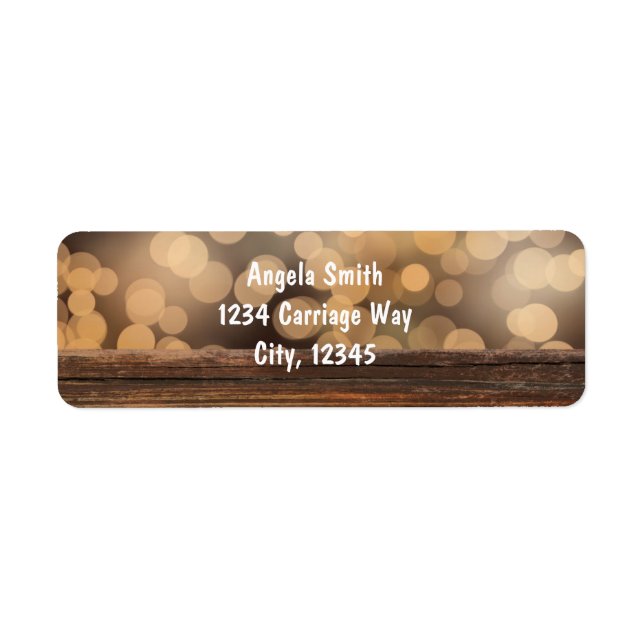 Wood + Bokeh Lights Country Rustic Address Label (Front)