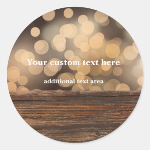 Wood + Bokeh Lights Rustic Country Favour Sticker