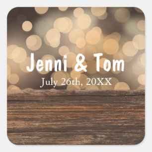 Wood + Bokeh Lights Rustic Country Wedding Sticker