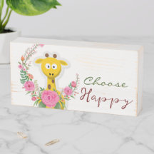 Wood Box Sign, Floral Flowers Choose Happy Giraffe