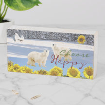 Wood Box Sign, Floral Polar Bear Choose Happy 