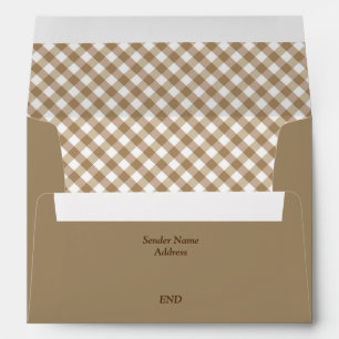 Wood Brown Gingham Plaid Lined Envelope