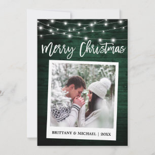 Wood Brush Script Instant Camera Couple Christmas Holiday Card