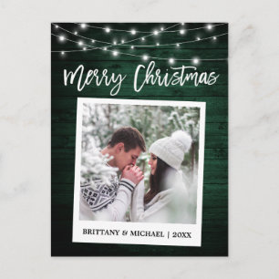 Wood Brush Script Instant Camera Couple Christmas Postcard