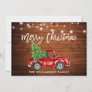 Wood Brush Script Lights Truck Christmas Tree Holiday Card