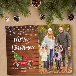 Wood Brush Script Lights Vintage Truck Christmas Postcard