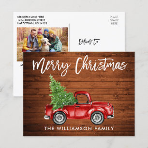 Wood Brush Script Truck Christmas PHOTO BACK Postcard