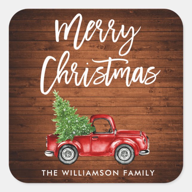 Wood Brush Script Truck Christmas Square Sticker (Front)
