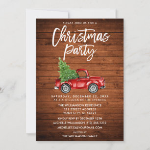Wood Brush Script Vintage Truck Christmas Party Invitation