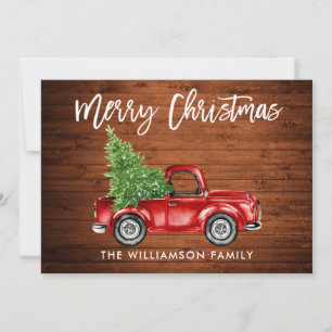 Wood Brush Script Vintage Truck Christmas Tree Holiday Card