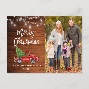 Wood Brush Script Vintage Truck Lights Christmas Postcard