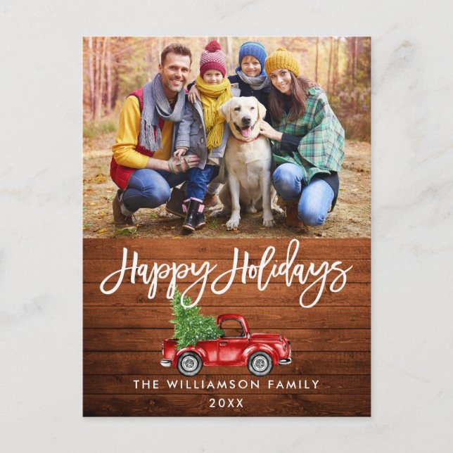 Wood Brush Script Vintage Truck Photo Holidays Postcard (Front)