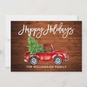 Wood Brush Script Vintage Truck Tree Holiday Card