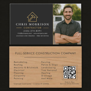 Wood Building Construction Photo QR Code Business Card