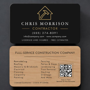 Wood Building Construction QR Code Business Card