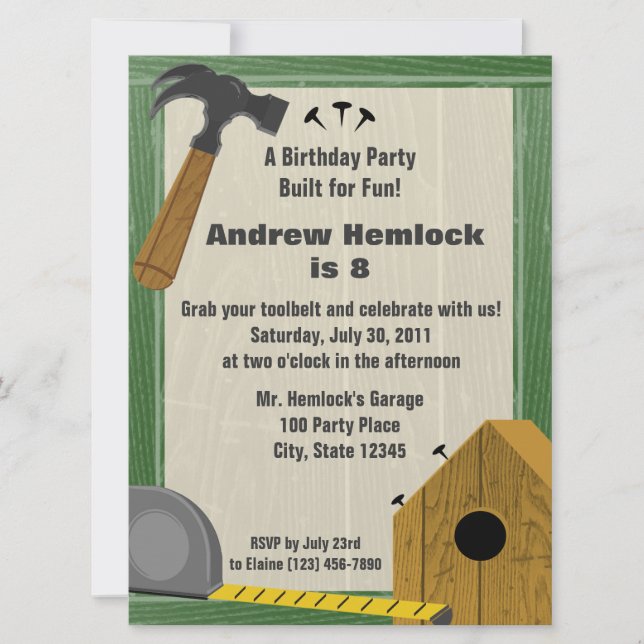 Wood Building Fun Birthday Invitation (Front)