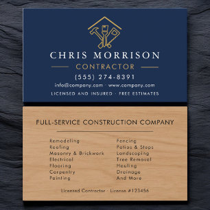 Wood Building Navy Blue Home Improvement Business Card