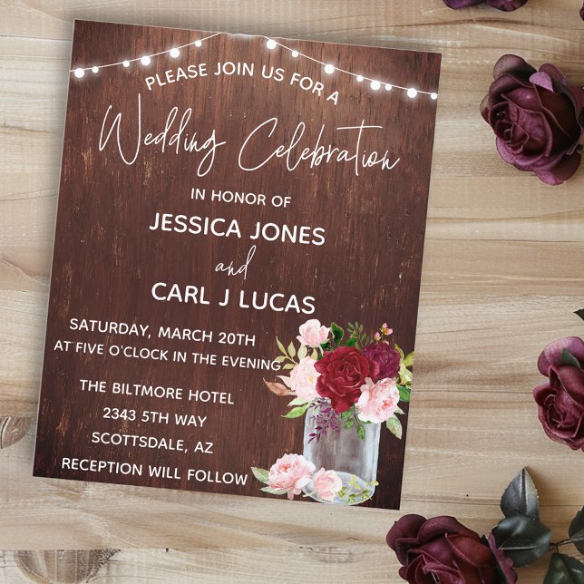 Wood Burgundy Blush Pink Rose Mason Jar Lights Inv Flyer (Creator Uploaded)