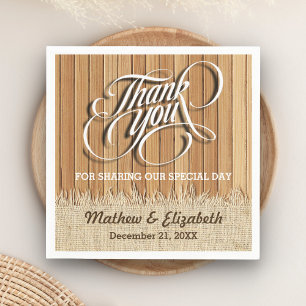 Wood Burlap Thank You Wedding Napkin