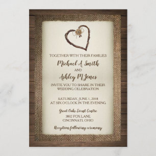 Wood, Burlap & Twine Heart Wedding Invitation