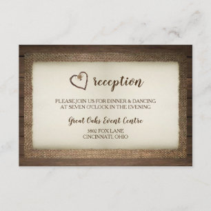 Wood, Burlap & Twine Heart Wedding Reception Card