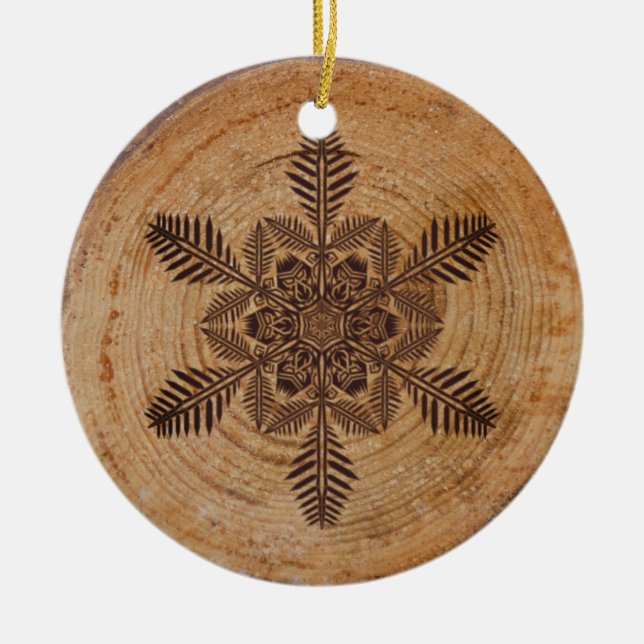 Wood Burn Snowflake Ceramic Tree Decoration (Front)
