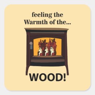 Wood Burner Stove Firewood Warm Square Sticker
