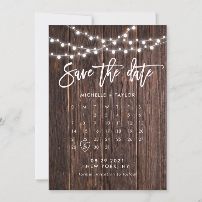Wood Calendar Save the Date Card (Front)