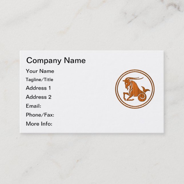 Wood Capricorn Zodiac Sea Goat Astrology Sign Business Card (Front)