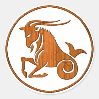 Wood Capricorn Zodiac Sea Goat Astrology Sign Classic Round Sticker