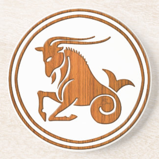 Wood Capricorn Zodiac Sea Goat Astrology Sign Coaster