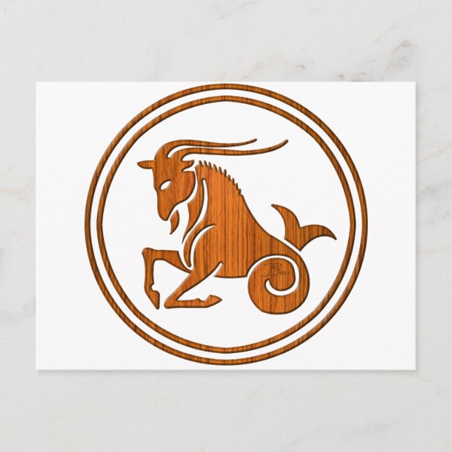 Wood Capricorn Zodiac Sea Goat Astrology Sign Postcard (Front)