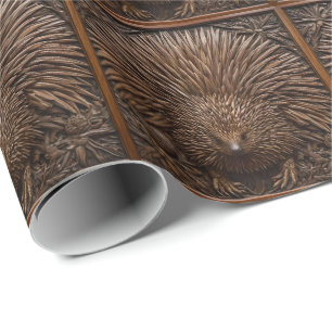 Wood Carved Australian Echidna, Wrapping Paper