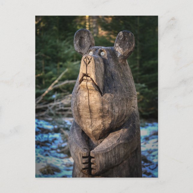 WOOD CARVED BEAR Postcard (Front)