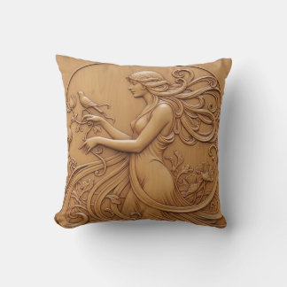 Wood carving effect Throw Cushion