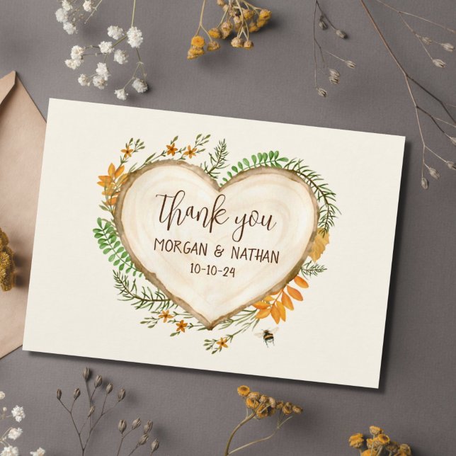  Wood Carving Rustic Fall Wildflowers Wedding Thank You Card (Creator Uploaded)