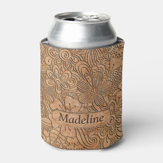 Wood Carvings Floral Pattern Personalised Can Cooler (Can Front)