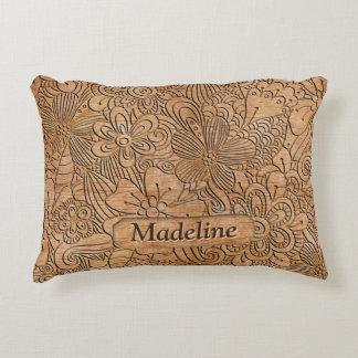 Wood Carvings Floral Pattern Personalised Decorative Cushion