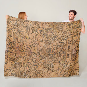 Wood Carvings Floral Pattern Personalised Lrg Fleece Blanket