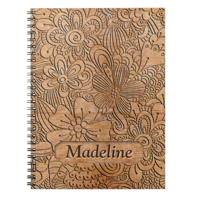 Wood Carvings Floral Pattern Personalised Notebook (Front)